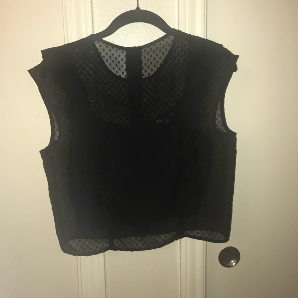 Express Black Mesh Ruffle Blouse - Picture 2 of 4